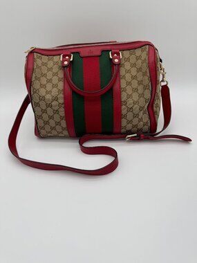 Gucci GG Canvas Web Boston Bag – Red & Green Stripe – Authenticated